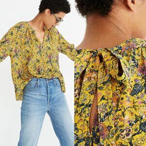 Madewell Karen Walker 100% Silk Bohemian Yellow Floral Print Blouse Size XS Boho